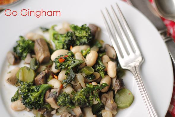 Broccolette Beans Mushrooms Go Gingham
