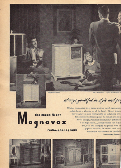 Family around the radio from BHG 1947