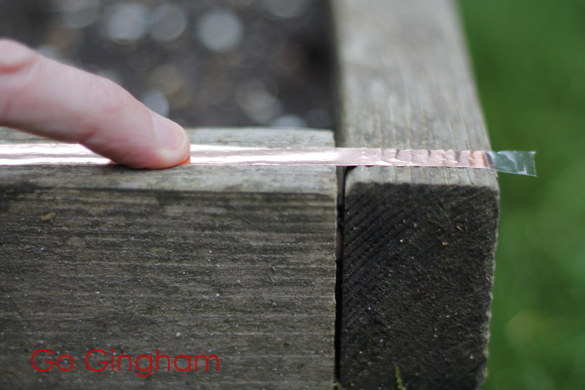 Copper tape on raised beds Go Gingham Copper tape on raised beds Go Gingham