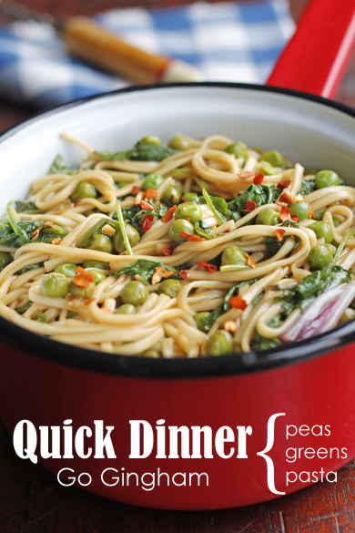 Peas Greens Pasta dinner Go Gingham