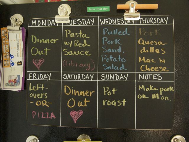 Weekly meal planning board